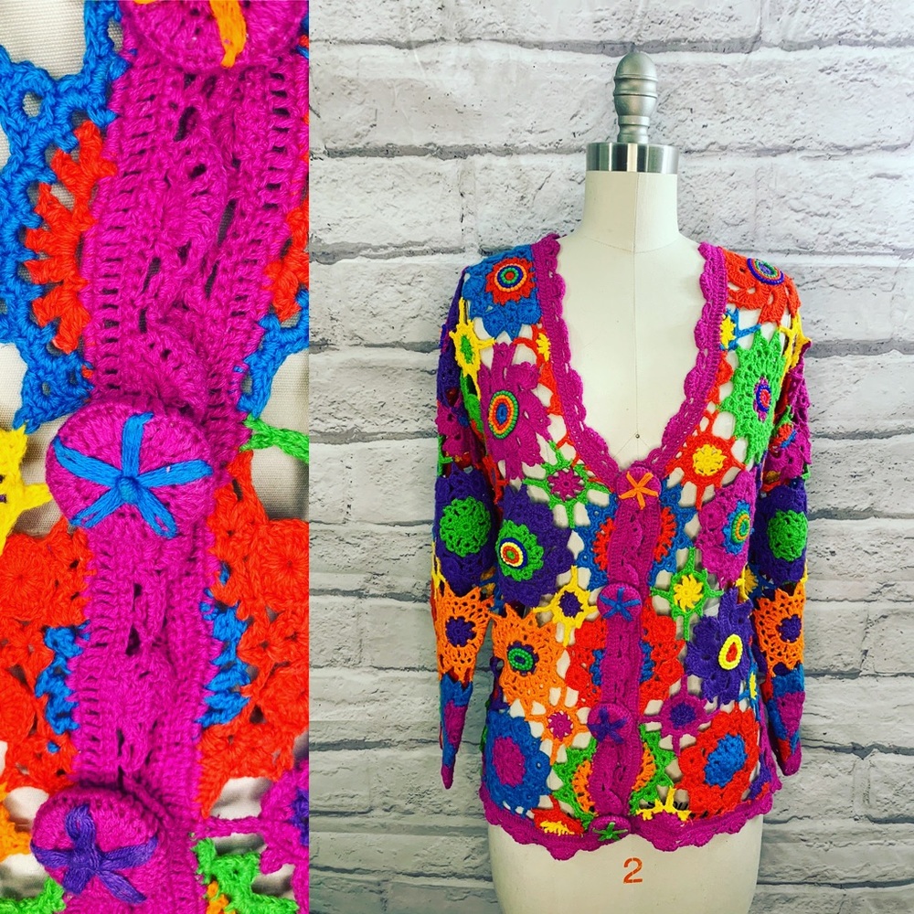 Vintage Multicolored Crochet Sweater